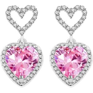 Chenquansarl-Boucles D'oreilles Nuptiales En Forme De Double Coeur Plaquées Platine Pour Femmes - Boucles D'oreilles En Zircon Cubique Pour Anniversaire Noël Saint-Valentin Ya5116 - Neuf