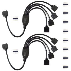 Fabur-2pcs Câble Diviseur 1 À 4 Bande Led Rgbw Câble Séparateur Ruban Led Répartiteur Dc À 4 Voies 1 To 4 Led Splitter Cable 5 Broches Rallonge Pour Smd 5050 Rgbw Led Strip -30cm, Noir - Neuf
