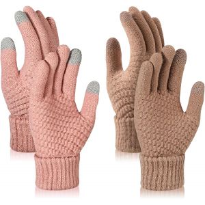 2 Pairs Of Women's Winter Knitted Gloves, Some Warm Gloves, Touch Screen Gloves With Fine Fleece Lining, Suitable For Leisure Activities, Black & White, One Size"".[J47] - Neuf