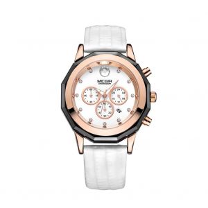 Megir Mode Femmes M&eacute;tal &Eacute;tanche Montre R&eacute;glable Bracelet En Cuir Accessoire (Blanc) - Neuf