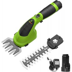 MEVRONISSHOP-Cisaille Sculpte-Haie et Taille-Herbes sans Fil 7,2V, Cisaille &agrave; Gazon avec 2 Lames, Largeur/Longueur de Coupe 9,3 cm/17 cm, Poign&eacute;e Rotative &agrave; 180&deg;avec Batterie 2000 mAh, C&acirc;ble de Charg - Neuf