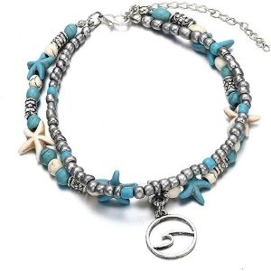 Ubiuo Étoile De Mer Bleue Tortue Cheville Multicouche Breloque Perles Mer Fait À La Main Boho Cheville Pied Bijoux Pour Femmes Fille B :Wave - - Neuf