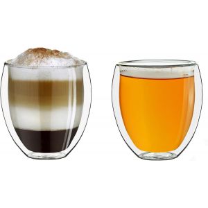 KALANKA-Ensemble de 2 Verres Thermique à Double Paroi Bellied, Résistant à la Chaleur en Verre Borosilicaté, Verre à Café/Thé | 250ml - Neuf