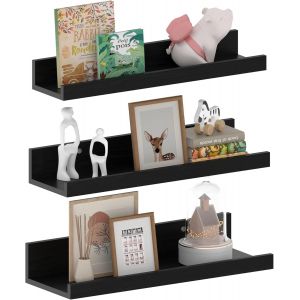 Eryi-Étagère Murale Flottante Lot De 3, Étagère Murale Bois Noir Pour Chambre, Bureau, Salon Et Cuisine, 40 Cm - Neuf