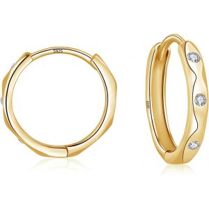 Kal-Créoles En Argent 925 Pour Femme Avec Zircone Blanche 5a - Boucles D'oreilles Créoles En Argent Sterling 925 Pour Femme Et Fille - Petit Cartilage De Dormeur Neutre Hypoallergénique - 13 À - Neuf