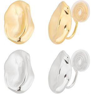 Kal-2 Paire De Boucles D'oreilles &Agrave; Clip Dor&eacute;es Avec Boutons Rectangulaires R&eacute;glables Sans Piercing Pour Femme Boucles D'oreilles Ovales En Argent Bijoux Tendance Cadeau Pour Femme - Neuf