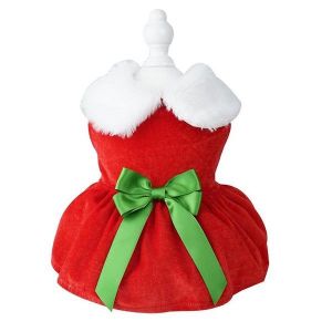 Robe De No&euml;l Festive Rouge Et Verte Pour Chien - Robe De Vacances Confortable Avec Noeud Pour Animaux De Compagnie - Parfaite Pour Les F&ecirc;tes Et C&eacute;l&eacute;brations D'hiver - Neuf