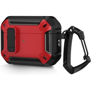 AirPods Pro 2¿ génération Étui 2022 avec Couvercle verrouillable et Crochet Porte-clés, étui Robuste résistant aux Chocs et à la poussière à Double Couche (Noir&Rouge) - Neuf