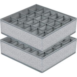 Organiseurs De Tiroir Pour Chaussettes-Lot De 2 S&eacute;parateurs De Tiroirs Organiseur De Sous-V&ecirc;tements Pliables Avec 24 Compartiments,Bo&icirc;tes De Rangement Pour Vetements,Culotte,Texture Gris - Neuf
