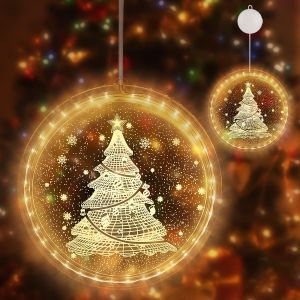 Jgd-Lumi&egrave;re De Fen&ecirc;tre D&eacute;corative De No&euml;l Led Lumi&egrave;res D&eacute;coratives Avec Ventouse, Lumi&egrave;res D'arbre De No&euml;l &Agrave; Piles 3d Suspendues Blanc Chaud, Pour Balcon Fen&ecirc;tre D&eacute;coratives (Sapin De No&euml;l) - Neuf