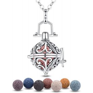 Aromath&eacute;rapie Huiles Collier Diffuseur Essentielles Pour Femmes Collier Pendentif Filles Bijoux Cadeau Avec 7 Pcs Pierre De Lave, Cha&icirc;ne 61cm. - Neuf