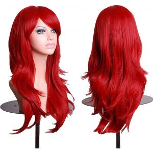 Kalanka-28"" 70 Cm Rouge Cosplay Boucl&eacute; Perruque Femme, Longue Ondul&eacute;e Synth&eacute;tique Cheveux Cosplay Wig Anime Parti Halloween Perruques - Neuf