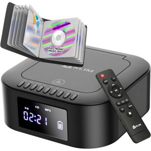 Boombox E1 avec Pochette CD - Poste Radio CD Portable - Extra Bass avec Subwoofer - Radio FM, Bluetooth, USB, Bluetooth, MP3 - Mode Filaire et sans Fil avec Piles Rechargeables - T&eacute;l&eacute;commande - Neuf