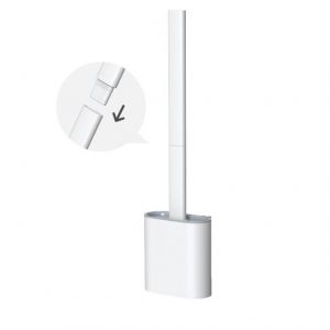 Brosse de toilette (blanche), brosse de toilette en silicone avec support en acier inoxydable pour un nettoyage en profondeur, montage au sol ou au mur, - Neuf