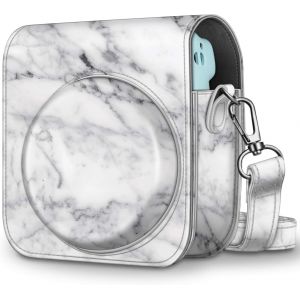 Housse pour Fujifilm Instax Mini 11 Appareil Photo Instantan&eacute;-Sac de Cam&eacute;ra en Cuir Voyage Cam&eacute;ra Cover Case Sac avec bandouli&egrave;re Amovible,Marble White - Neuf