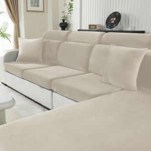 Cmws-Housse Coussin Canapé Velours, Universelle Housse Assise Canapé Extensible, Protection Pour Meubles Couvre Pour Canape Antidérapante(2 Places, Beige) - Neuf