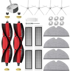 SJZG-Accessoires De Rechange Pour Xiaomi Roborock S5 Max S6 Maxv S6 Pure S6 Max S50 S51 S55 S5 S60 S65 S6, 2 Brosse Principale, 4 Filtres Hepa, 4 Brosse Lat&eacute;rale, 4 Serpilli&egrave;re, 1 Roue - Neuf