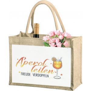 Aperol Sac en toile de jute durable avec inscription « Aperol teilen,Freude verdoppeln » ¿ Sac de plage élégant et accessoires Aperol Spritz pour femme,petite amie ou collègue - Neuf