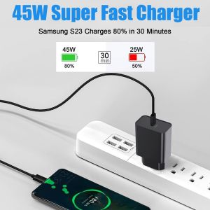 2pack 45w Chargeur Usb C Rapide,Chargeur Et C&acirc;ble Pour Samsung Galaxy S25 Ultra/S24 Plus/S25/S24 Ultra/S22+/S23/S21 S20 Fe,Note 20,A54 5g/A15 A56 A55 A36 A34 A53 A55 A33 A14 Prise Adaptateur Secteur - Neuf