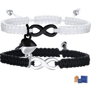 Bracelet Couple Infinity Symbole Coeur Acier Inoxydable Tissé À La Main Couple Bracelet Yin Yang Pour Elle Et Son Partenaire Valentine Cadeaux - Neuf