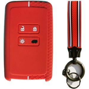Otayee Étui à Clés de Voiture en Silicone Couverture Convient pour Renault Captur Megane Talisman Espace Clio Zoe Koleos Scenic 4 Arkana Dacia Sandero (Rouge + Porte-clés) - Neuf