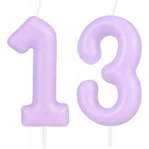Eryi-Bougie D'anniversaire En Forme De Chiffre 13 - Violet Macaron - Bougies D'anniversaire Pour Gâteau - Décorations De Gâteau Pour Filles Et Femmes - Pastel Doux - Neuf