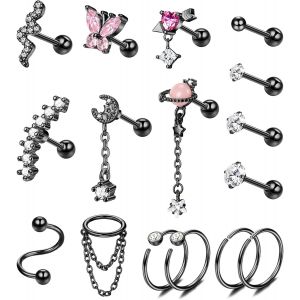 Kal-Boucles D'oreilles Helix Boucle D'oreille Cartilage 16g Bijoux Piercing Helix En Acier Chirurgical Boucles D'oreilles Cerceau Tragus Conque Cartilage Helix Piercing Bijoux Pour Femmes - Neuf