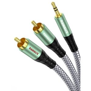 Cable RCA Jack Audio 1M, 3.5mm M&acirc;le vers 2 RCA M&acirc;le Rallonge Cable Adaptateur Audio Y Auxiliaire St&eacute;r&eacute;o C&acirc;ble pour TV, Smartphone, Home Cinema, Amplificateur - Neuf