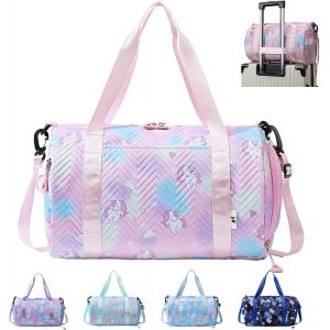 nzqaf-Sac de Sport Fille, 25L Imperméable Sac de Voyage, Licorne Sac Weekend Enfant, Sac Voyage Cabine Avion, Travel Bag pour Gym Sport avec Compartiment à Chaussures et Poche Humide, Rose - Neuf