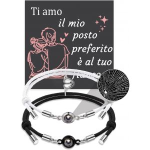 Kalsw-Bracelets Couple,Bracelet De Projection,Je T'aime En 100 Langues,Magn&eacute;tique,R&eacute;glable,Cadeaux De Couple Pour Lui Petite Amie,Cadeau Anniversaire Saint Valentin - Neuf