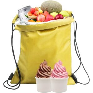Lot de 2 sacs à lunch isothermes avec cordon de serrage, sacs à lunch pliables imperméables, isolation, sacs isothermes, sacs à lunch pour le travail, l'école, la plage, le pique-nique (27 x 33 cm) - Neuf