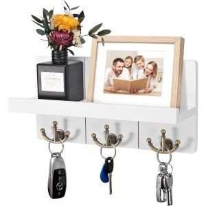 Cmwx-Porte Clef Mural Porte Clés Mural En Bois, Avec 3 Crochets À Clé Doubles, Boite A Clef Decorative, Pour Salon, Salle De Bain, Cuisine, Les Entrées, Couloirs (Blanc) - Neuf