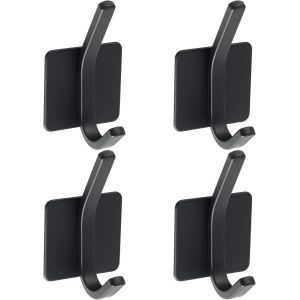 Crochets pour Serviettes Porte Manteau Mural Sans Percage Porte Manteau Salle de Bain, Adhésif Crochet Mural Patère avec 4 Crochets, Finition Noire Mate en Acier Inox, EGJF2202B-4P - Neuf