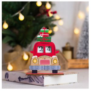 Pi&egrave;ce Rouge Des D&eacute;corations De No&euml;l, Cr&eacute;atif Mois De No&euml;l Le Compte &Agrave; Rebours Des Ornements En Bois Voiture De Compte &Agrave; Rebours Calendrier Des Ornements - Neuf