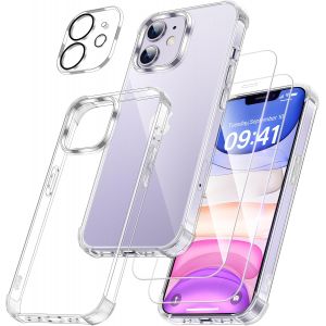 KALANKA-4 en 1 Coque pour iPhone 11 avec 2 Verre Tremp&eacute; et 1 Cam&eacute;ra Protecteur, [Coussin d'air Int&eacute;gr&eacute;] Antichoc Antirayures Bumper Protection Housse pour iPhone 11 6.1"", Transparent - Neuf