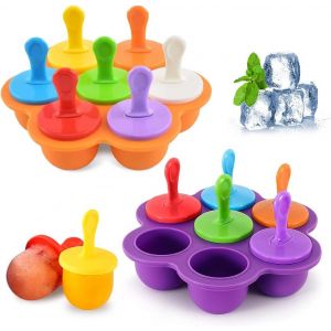 Eryi-Moule À Glace, 2 Pcs Mini Moule À Glace En Silicone Sans Bpa Popsicle Moules Diy Réutilisable En 14 Tige En Plastique Colorés Pour Popsicles Crèmes Glacées Sorbets Nourriture, Orange Violet - Neuf