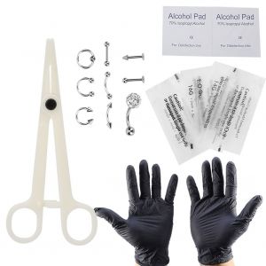 Kit De Piercing Jetable Pour Le Corps, La Langue, Le Nez, Le Nombril, Les Gants (Kit Blanc) - Neuf