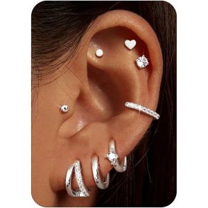 8 Pairs Boucles D'oreilles Femme Piercing Oreille Acier Inoxydable Boucle D'oreille Femme Plaqué Or 14k Creoles Argent Femme Piercing Piercing Tragus Hypoallergénique Bijoux Femme.[X1111] - Neuf