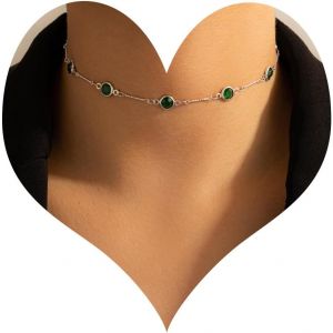 Kal-Collier Ras Du Cou En Cristal D'émeraude Vert Colliers De Strass Colliers D'émeraude Verte Collier De Pierres Précieuses Collier Court De Strass Bijoux Pour Femmes Et Filles - Neuf