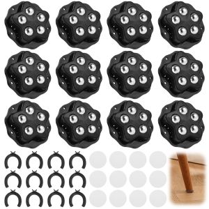 Mini Furniture Casters-12pcs 5 Ball Casters,300kg Capacity,360&deg; Swivel Self Adhesive & Screw On Wheels For Heavy Furniture,Appliances,Suitcases,Plants (Black:12pcs) - Neuf