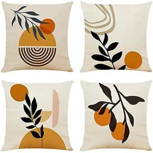 CAUC-Housse de Coussin Plante Feuilles G&eacute;om&eacute;trique Motif Taie d'oreiller pour Canap&eacute; Maison Salon Chambre D&eacute;coration D'int&eacute;rieur,45x45cm Orange - Neuf