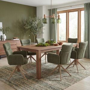 Lot de 6 chaises de salle &agrave; manger HWC-N11, chaise pivotante avec retour automatique, tissu boucl&eacute; 350 g/m&sup2; &Ouml;ko-Texvert, pieds aspect bois - Neuf