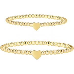Eryi-2 Pièces Bracelet Femme, Coeur Bracelet Inoxydable, Bijoux Femme Avec Pendentifs C?ur, Cadeau Femme Bracelet Elastique Délicat Et Extensible, Bracelet Personnalisé Cadeau Pour Fille - Neuf