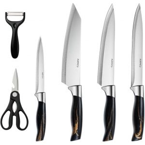 Checarzhn--No1-Lot De 6 Ensembles De Couteaux De Cuisine, Couteaux De Cuisine Professionnel Set, Set Couteau Cuisine En Acier Inoxydable, Couteau À Éplucher, Cuisine C Aux - Neuf