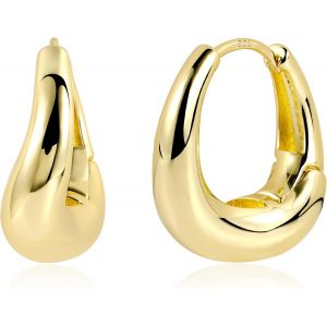 Kal-Boucles D`Oreilles Femmes Créoles Petite Or Plaque Chunky Drop Gold - Neuf