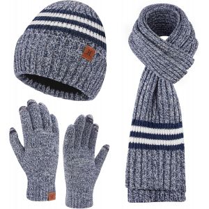 Jexnovashop-Ensemble Bonnet &Eacute;charpe Longue Gants Tactiles Homme Hiver - Tricot&eacute; Avec Doublure Fleece Chaud, Cadeau Pour Homme - Neuf