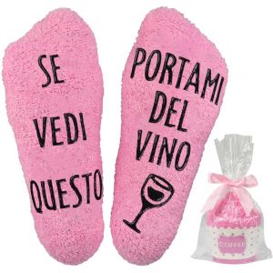 Jgd-Cadeau Femme Compleann Chaussettes Dr&ocirc;les D'hiver Cadeau Vin/Caf&eacute; Antid&eacute;rapant Chaussettes D'hiver Id&eacute;es Cadeaux Meilleur Ami Maman Anniversaire No&euml;l, Rose (Vin Italien), Taille Unique - Neuf