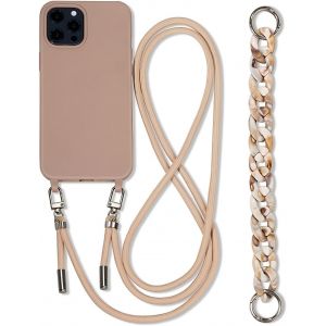JGD-Coque iPhone 16 Pro avec Cordon de Collier pour iPhone 16 Pro &Eacute;tui Bracelet R&eacute;glable Lanyard Housse avec 2 Chaine Bandouliere Collier Corde TPU Silicone Case Mince Cover-Brun - Neuf
