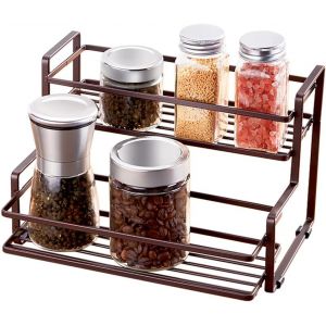 CHENG-&Eacute;tag&egrave;re &agrave; &eacute;pices &agrave; 2 niveaux - Organiseur d'armoire ou de lieu de travail pour pots &agrave; &eacute;pices, bouteilles et bo&icirc;tes - Rangement peu encombrant avec aspect marron fonc&eacute; - Neuf