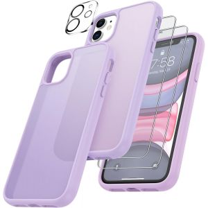 4 En 1 Coque Pour Iphone 11 Avec 2 Verre Tremp&eacute; Et 1 Cam&eacute;ra Protecteur, [Coussin D'Air Int&eacute;gr&eacute;] Antichoc Antirayures Bumper Protection Housse Pour Iphone 11 6.1"", Violet Clair - Neuf